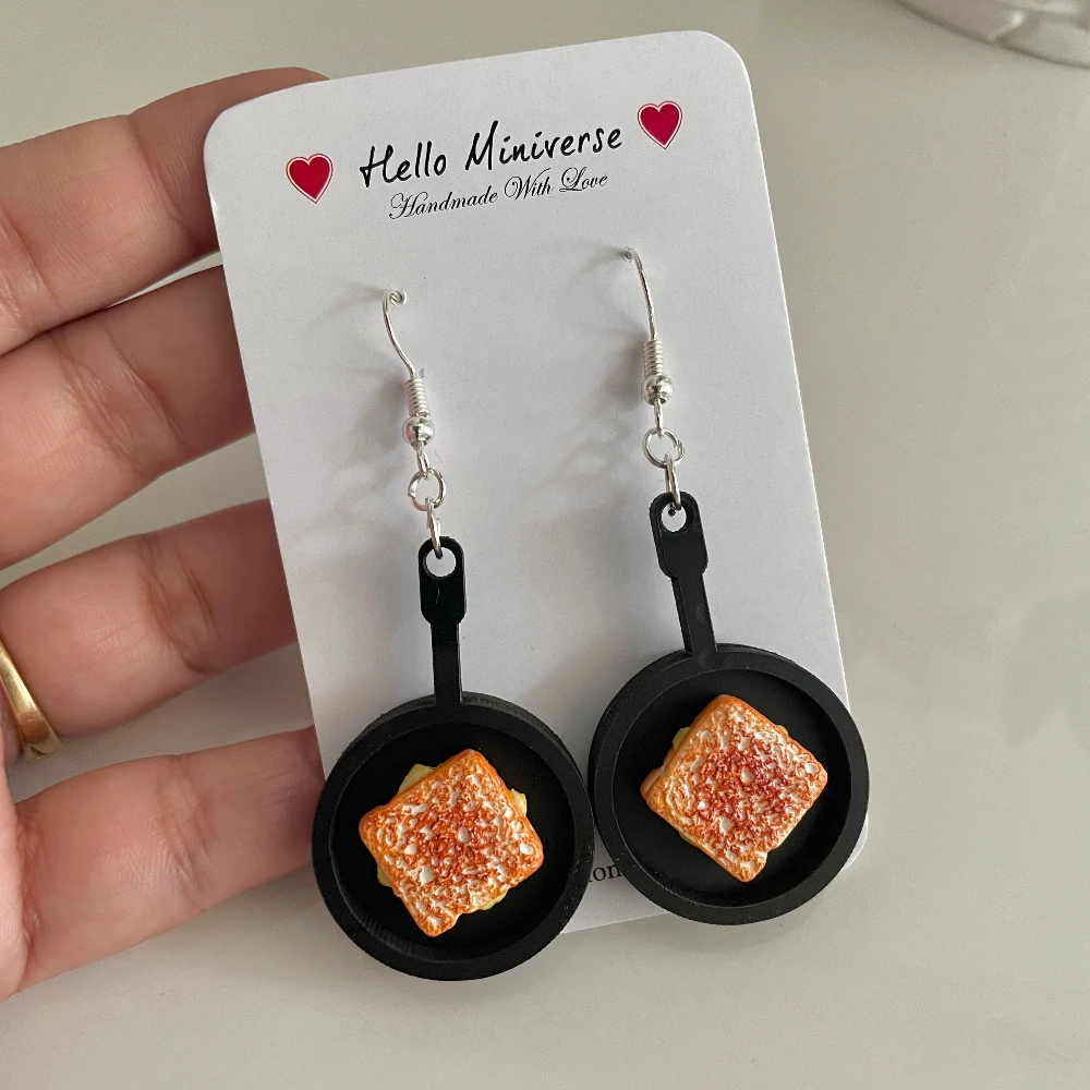 Miniature Frying Pan Sandwich Earrings