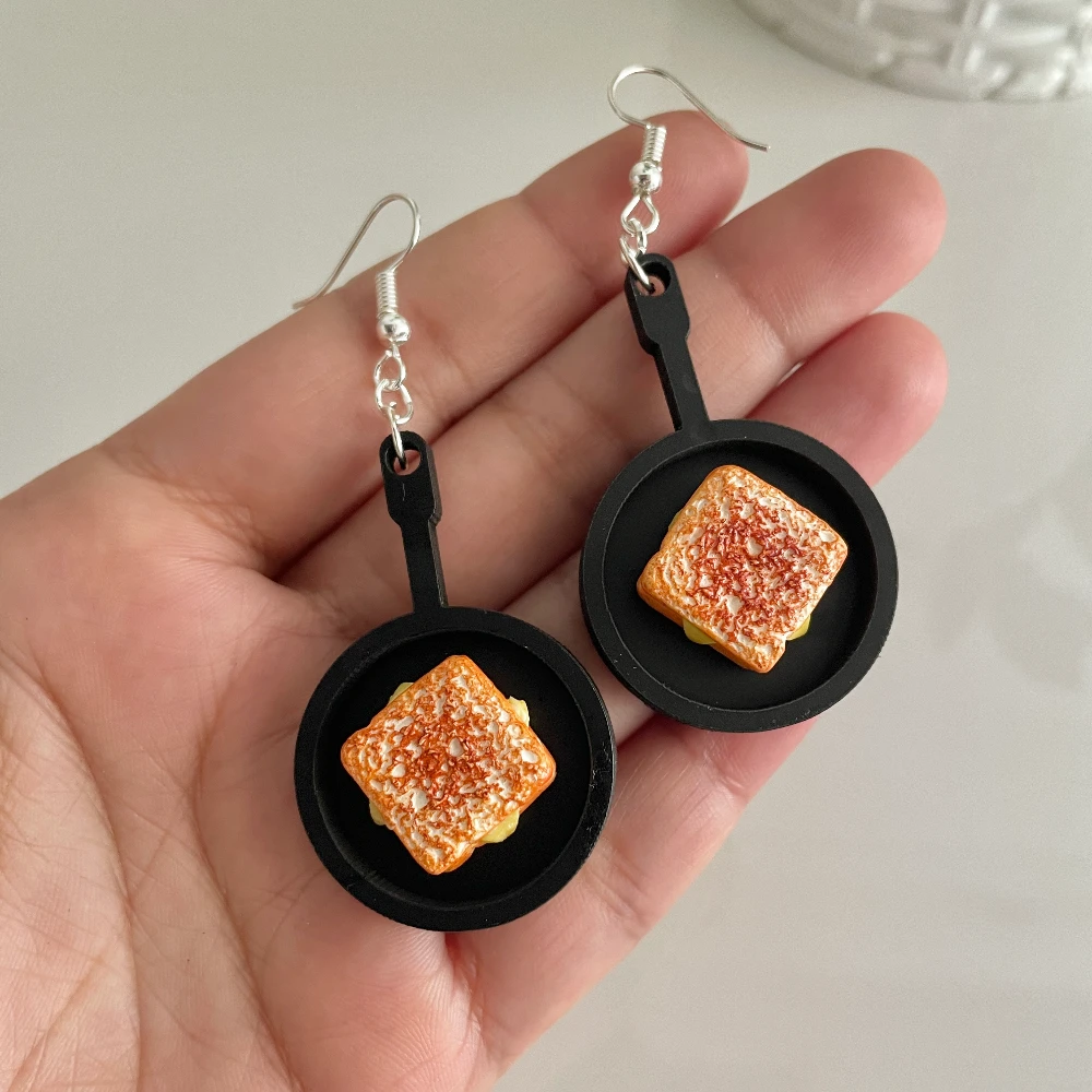 Miniature Frying Pan Sandwich Earrings