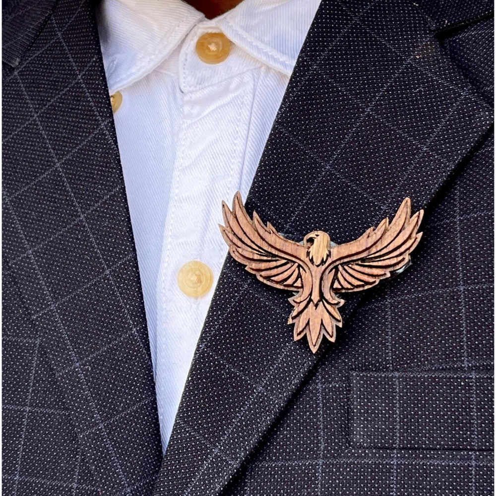 Miniature Wooden Eagle Logo Brooch