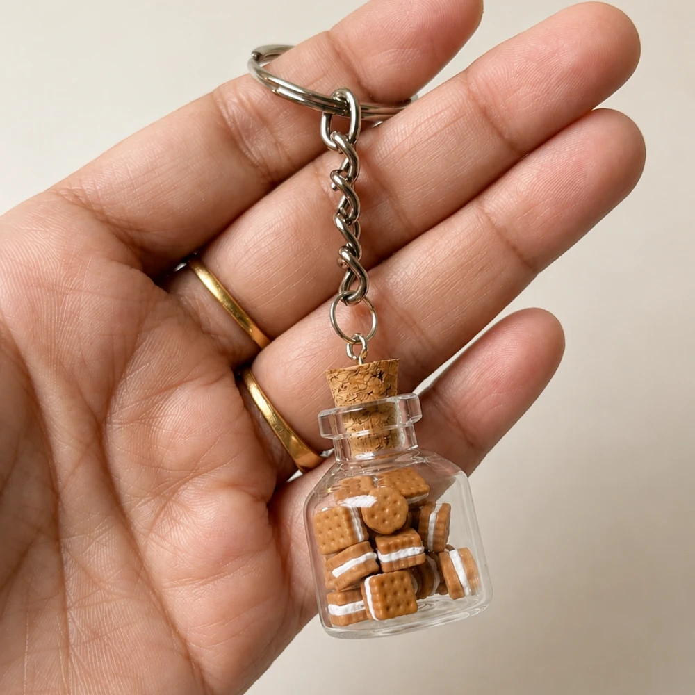Miniature biscuits jar keychain
