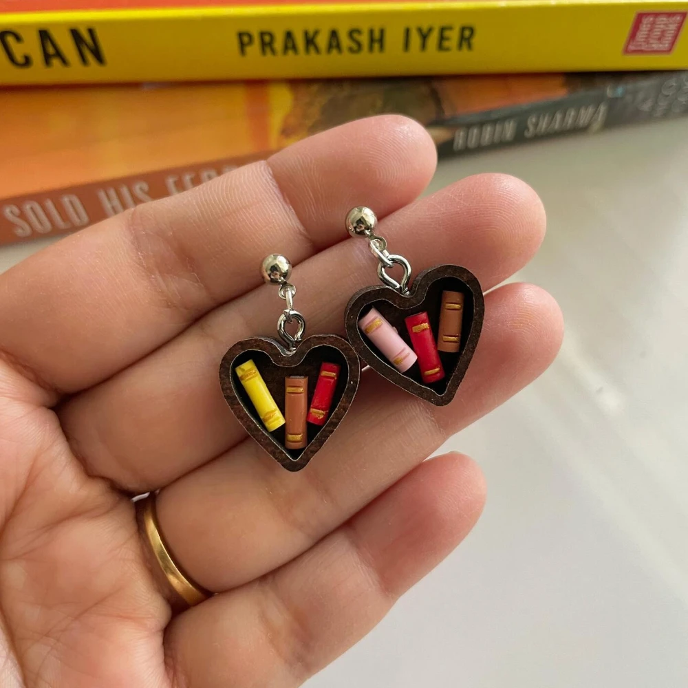 Miniature Heart Shape Bookshelf Earrings