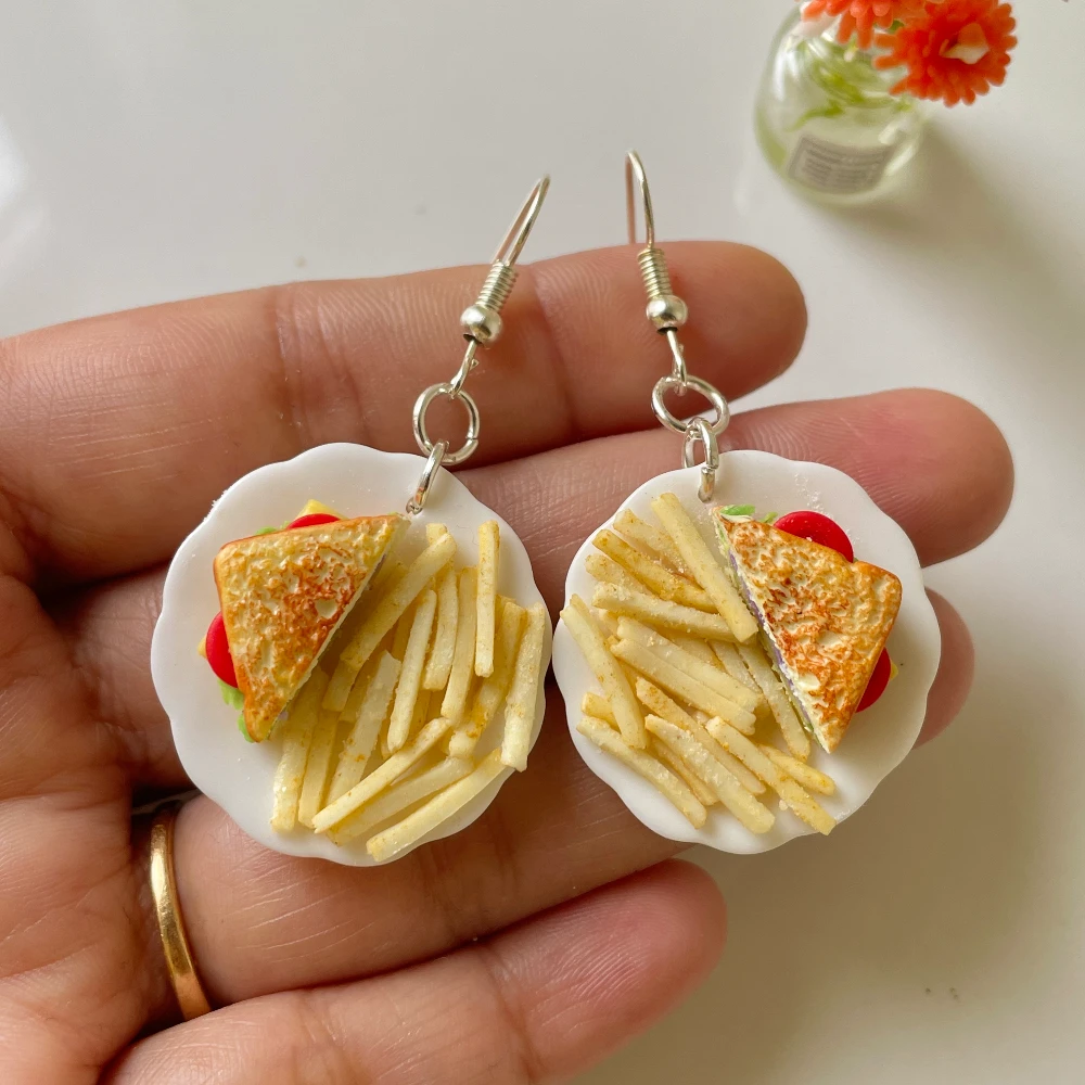 Miniature Sandwich & Fries Earrings
