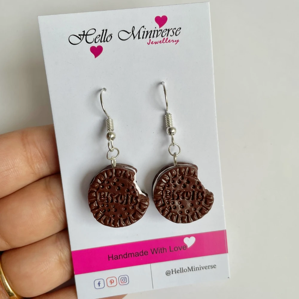 Miniature Chocolate Biscuit Earrings