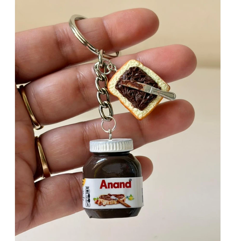 Custom Name Mini Nutella Jar & Bread Charm Keychain