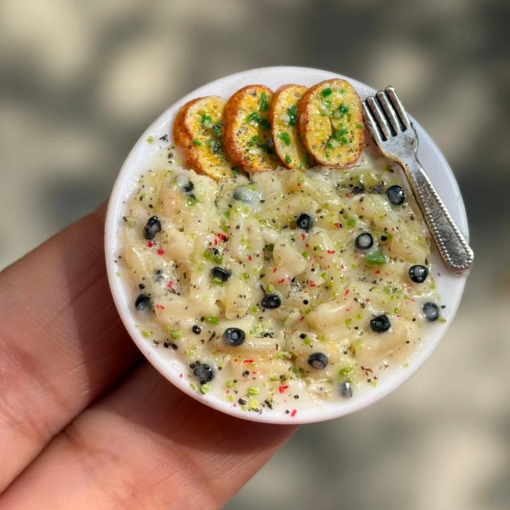 Miniature White Sause Pasta with Garlic Bread Fridge Magnet