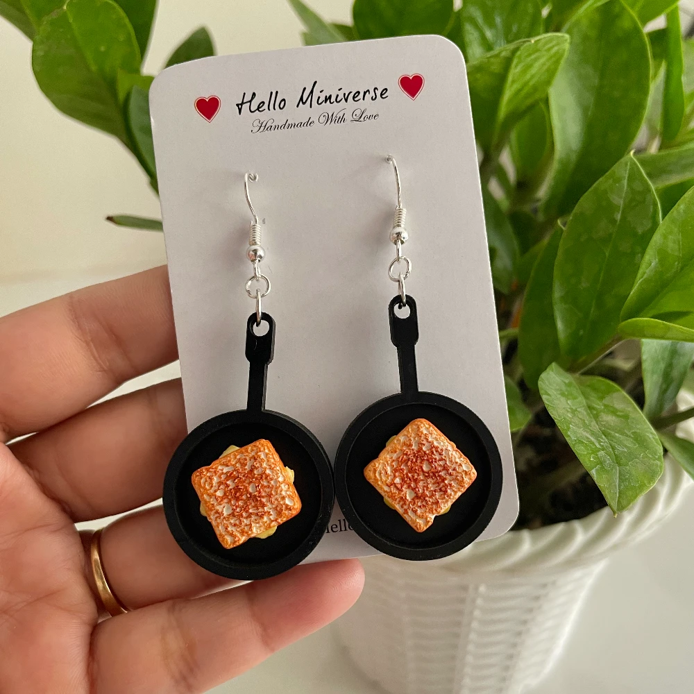 Miniature Frying Pan Sandwich Earrings