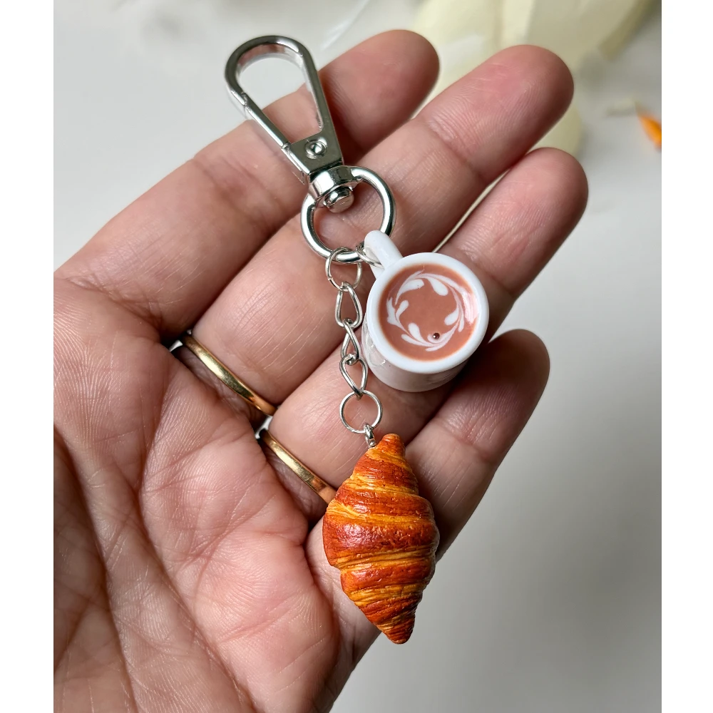Miniature Coffee & Croissant Bag Charms