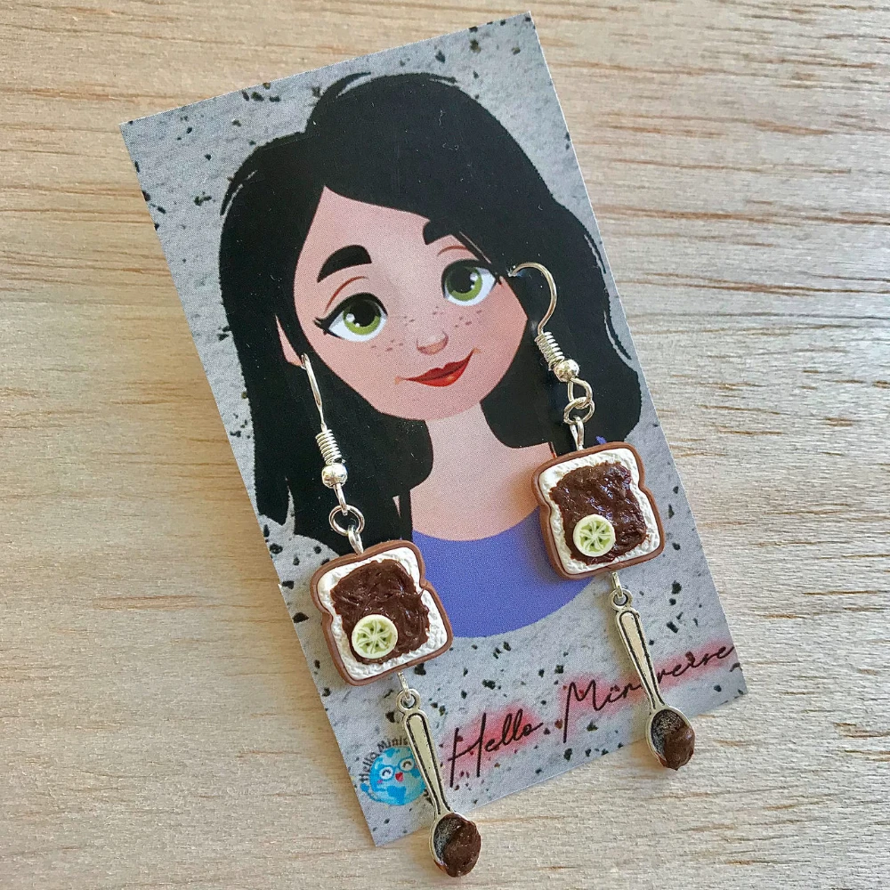Miniature Nutella Bread with Banana Earrings