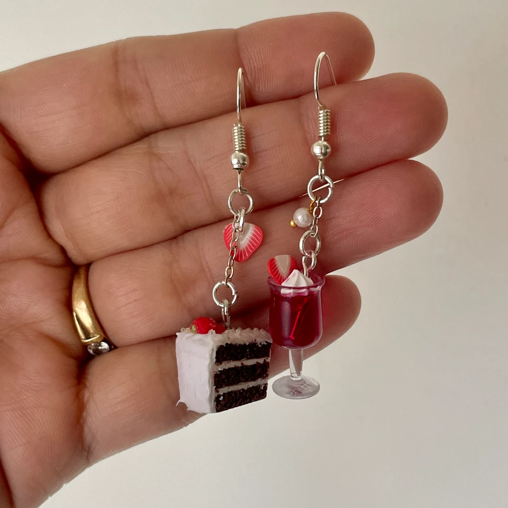Miniature Pastry With Mocktail Drink Earrings