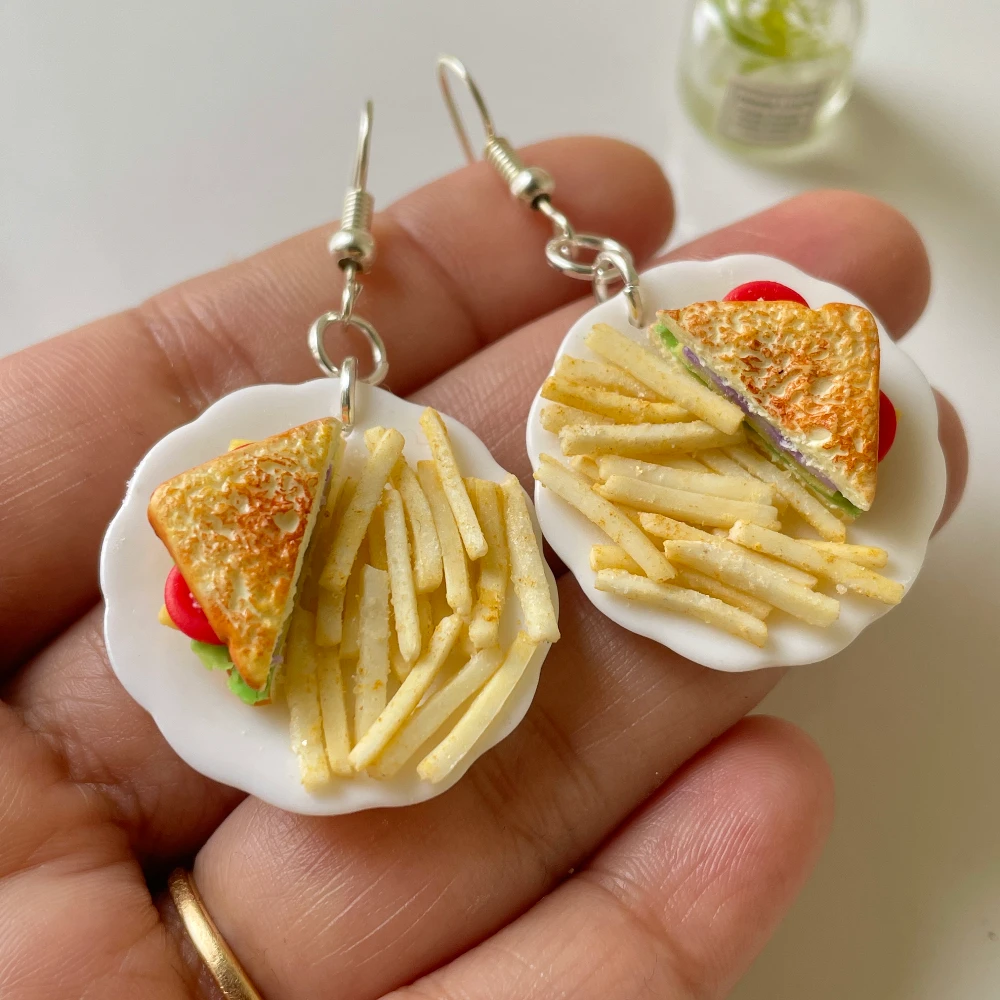 Miniature Sandwich & Fries Earrings