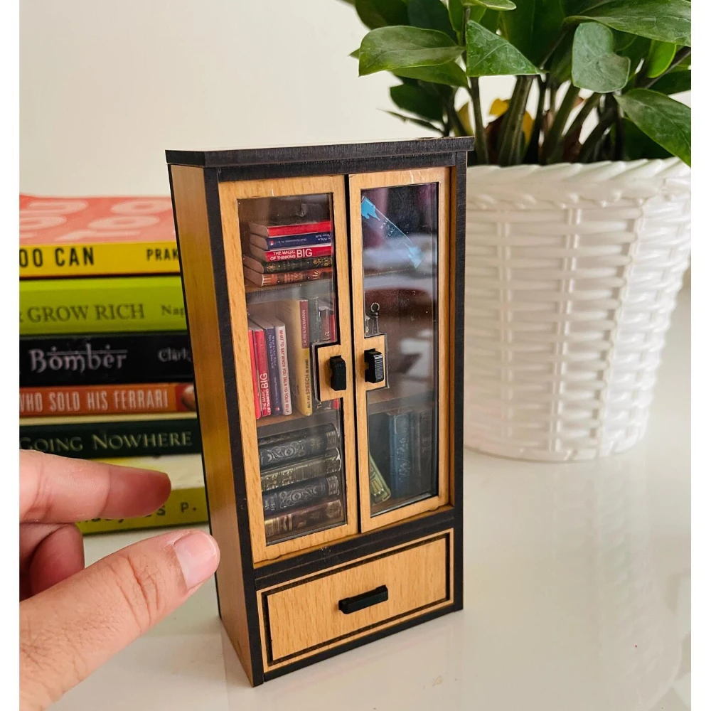 Miniature Intal Beech Wooden Library Bookshelf