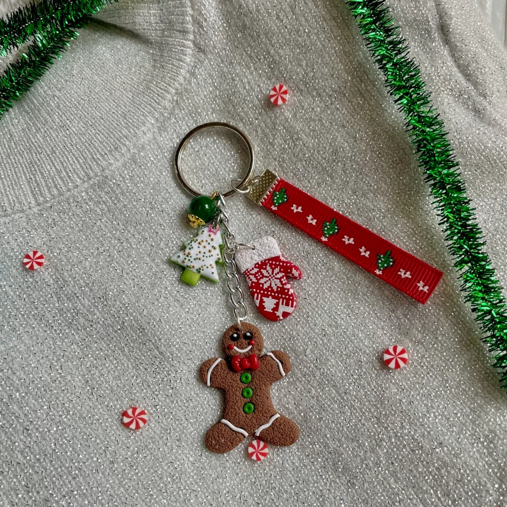 Miniature Ginger Bread With Red Gloves Keychain
