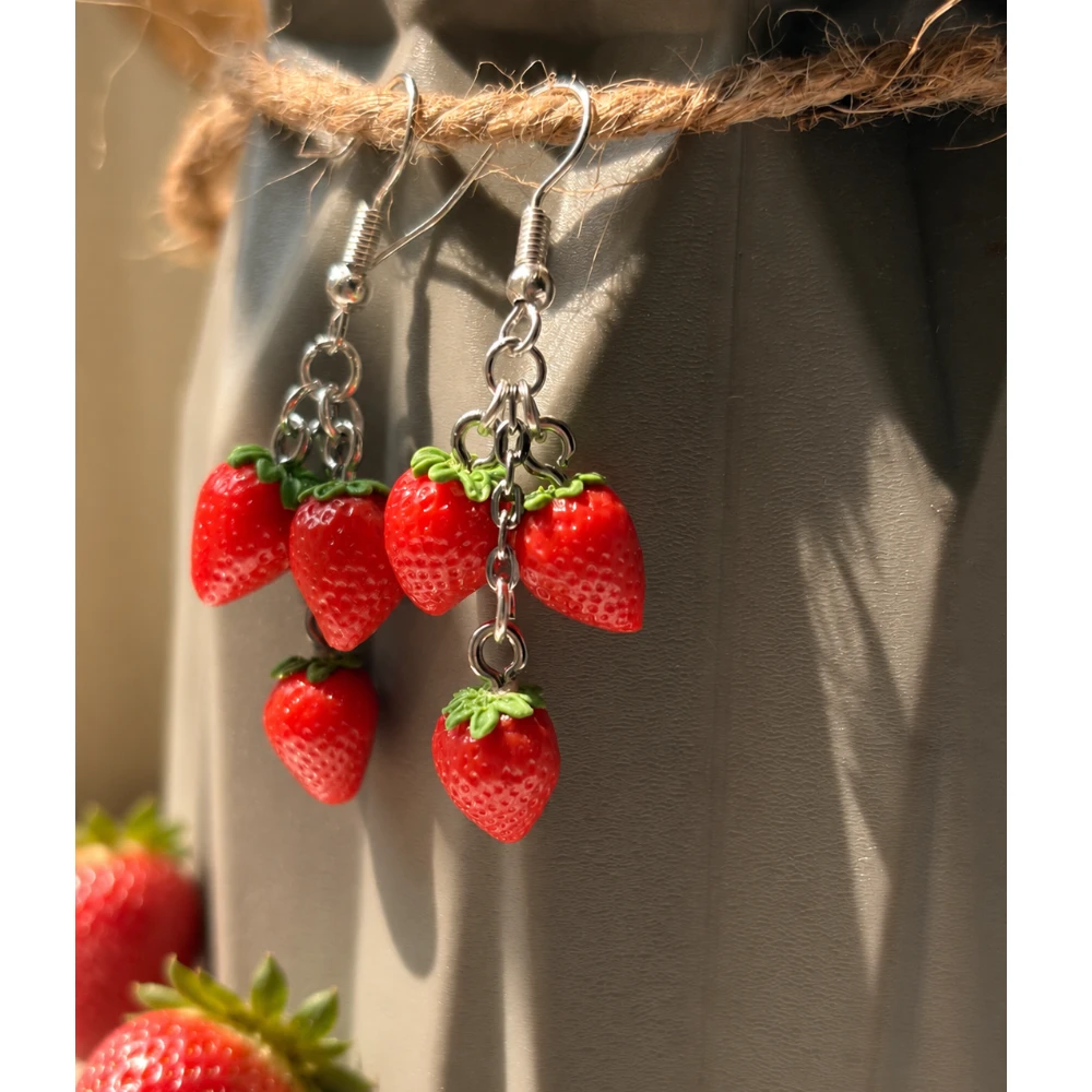 Miniature Strawberry Dangle Earrings