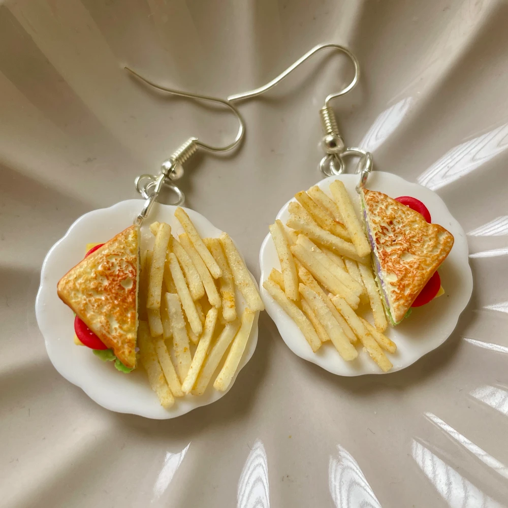 Miniature Sandwich & Fries Earrings