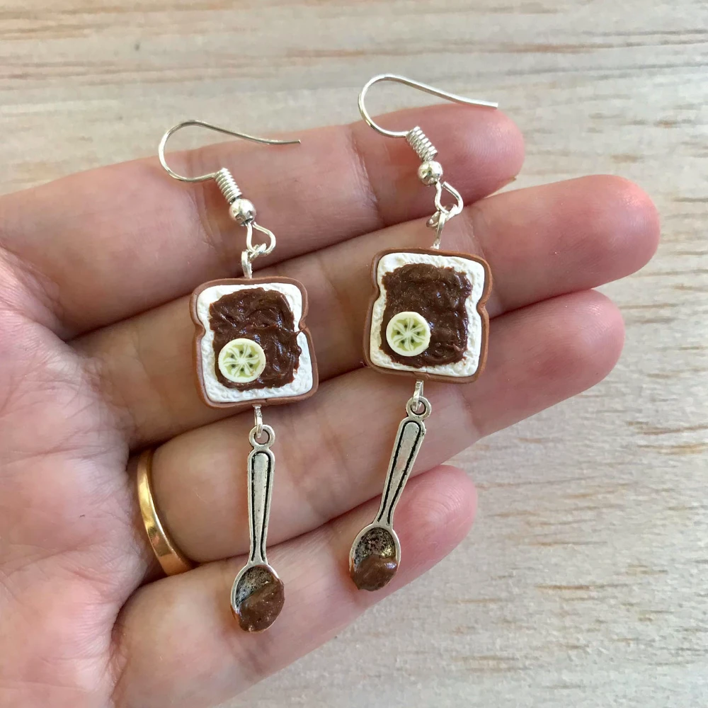Miniature Nutella Bread with Banana Earrings
