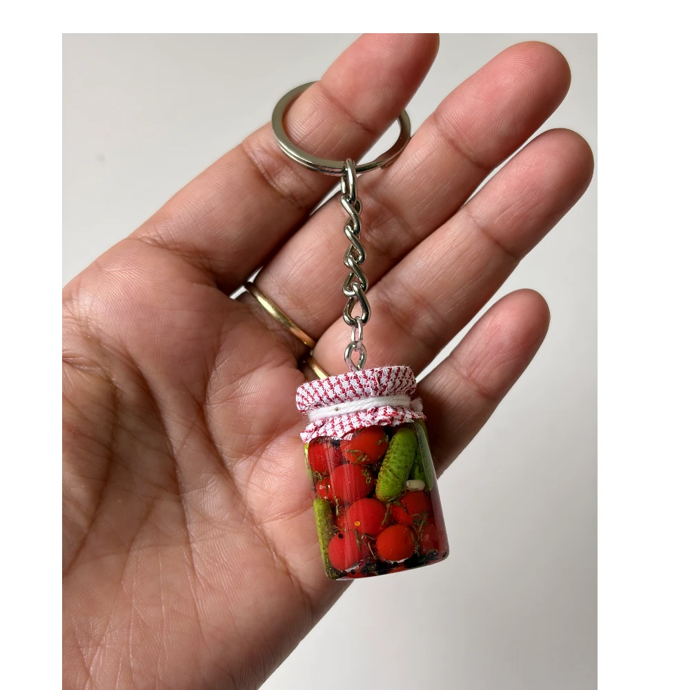 Miniature Pickle Jar Charm Keychain