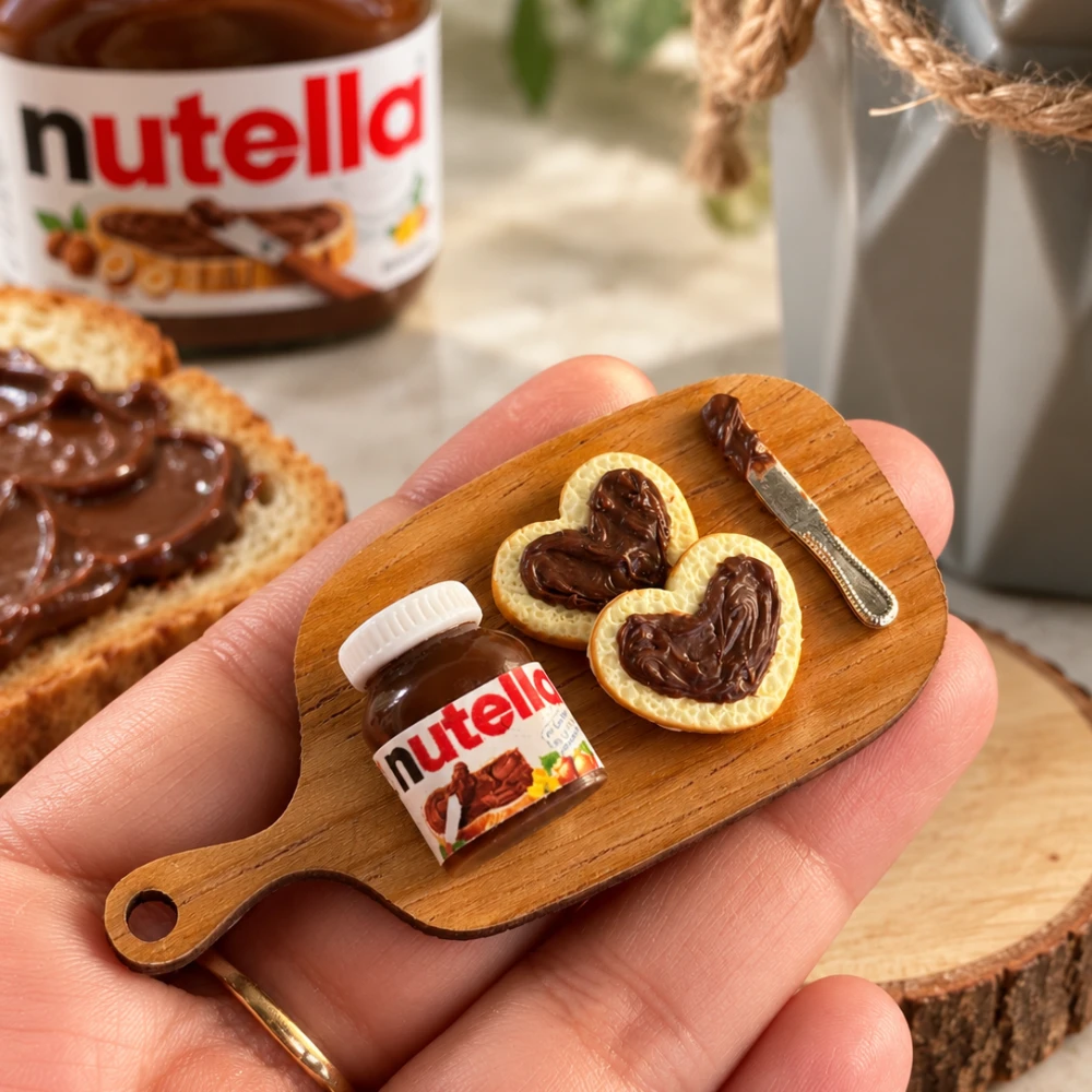 Miniature Nutella Jar with Heart-Shaped Chocolate Bread Fridge Magnet