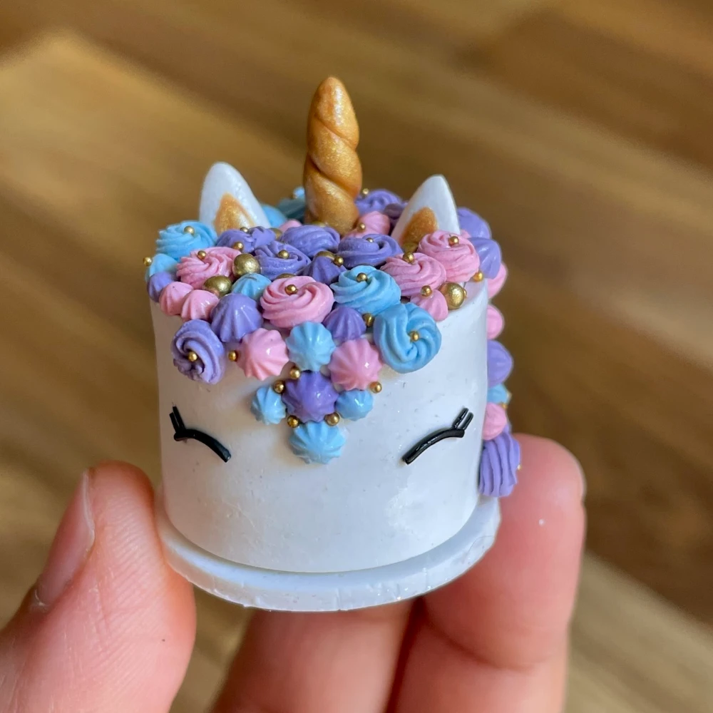 Miniature Floral White Unicorn Cake Magnet
