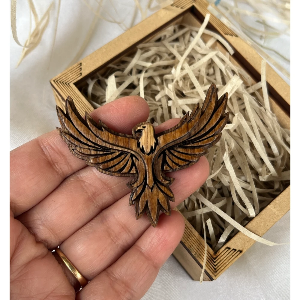 Miniature Wooden Eagle Logo Brooch