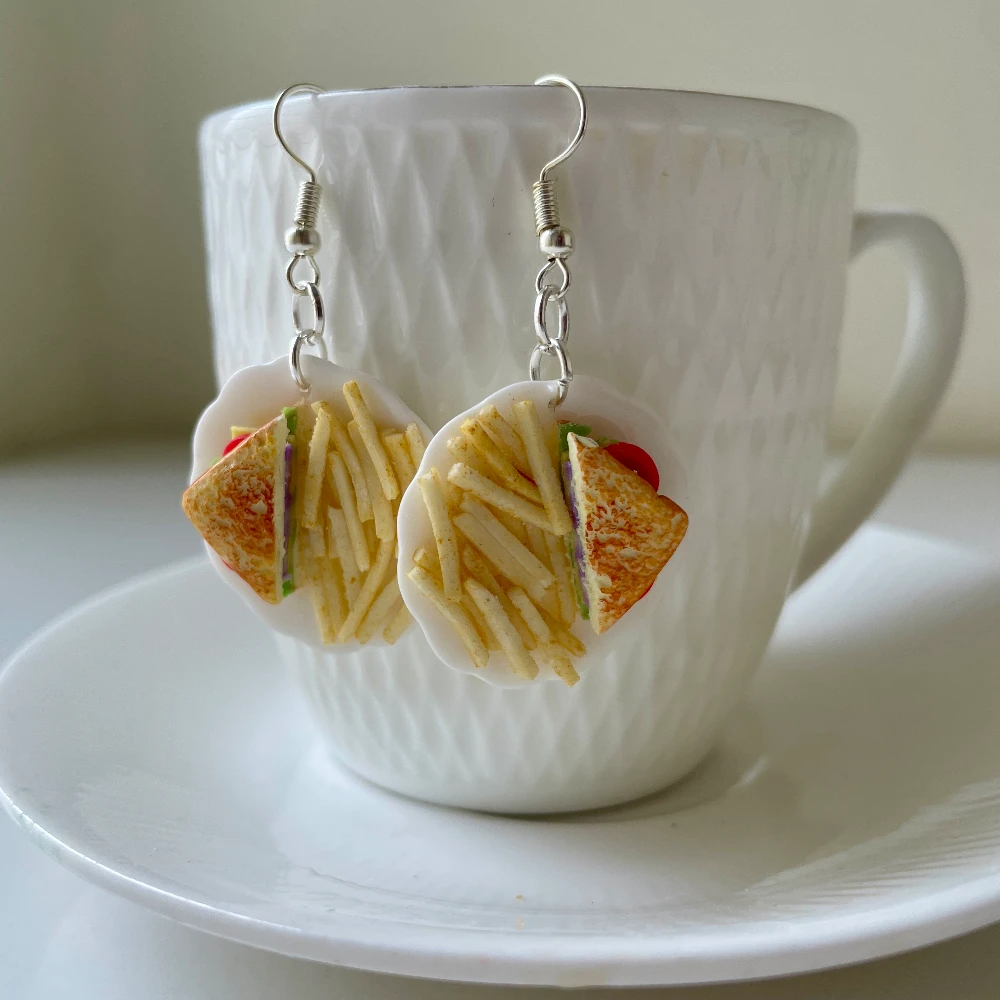 Miniature Sandwich & Fries Earrings