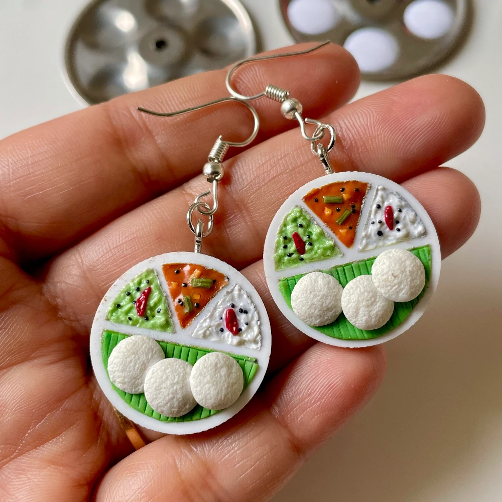 Miniature Idli Sambar Earrings