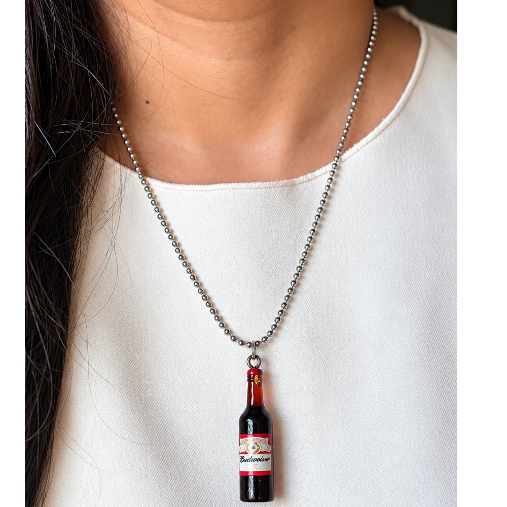 Miniature Budweiser Bottle Necklace
