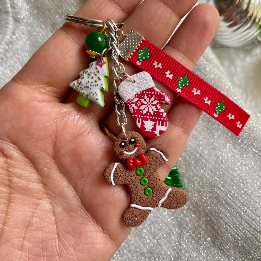 Miniature Ginger Bread With Red Gloves Keychain
