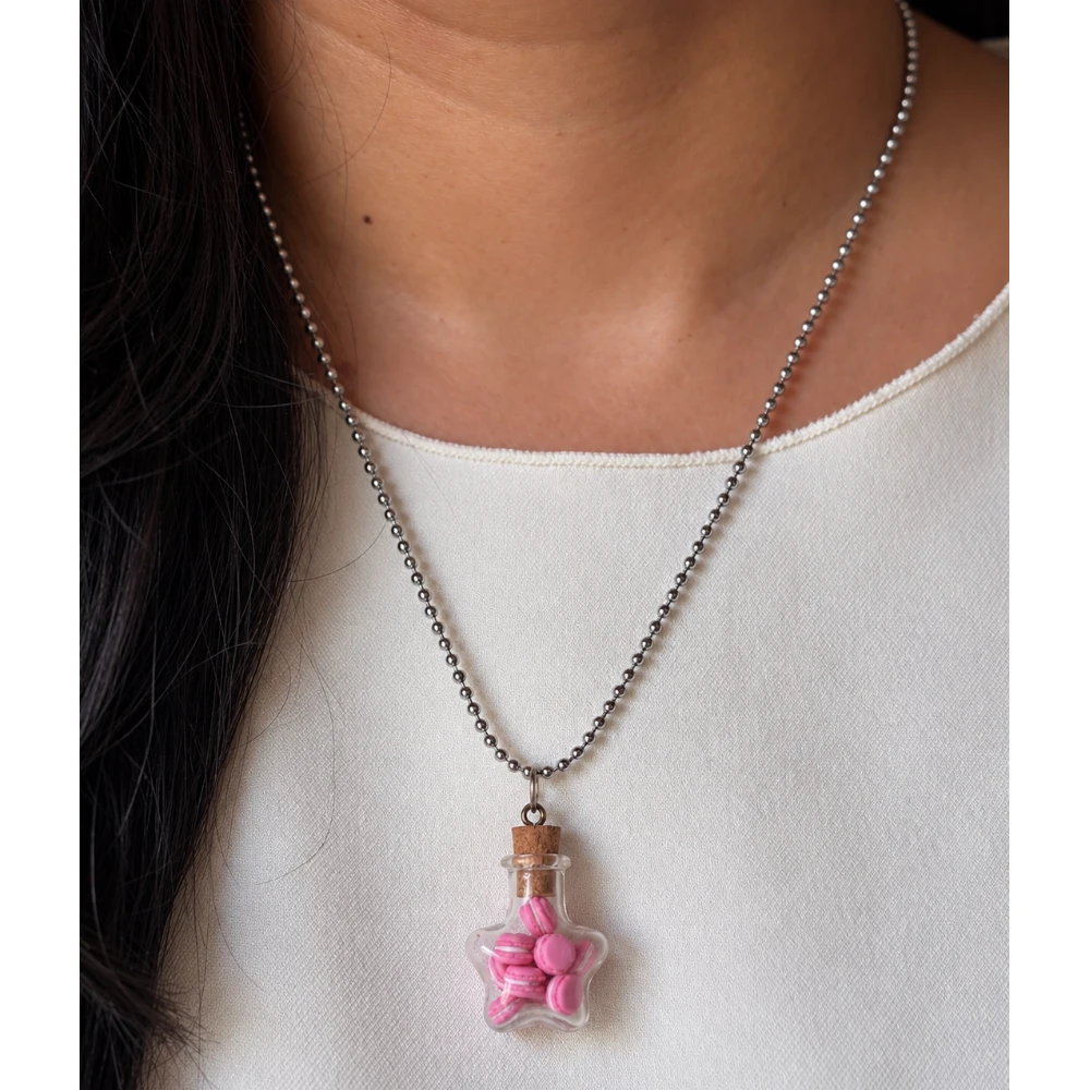 Miniature Pink Macaron Jar Necklace
