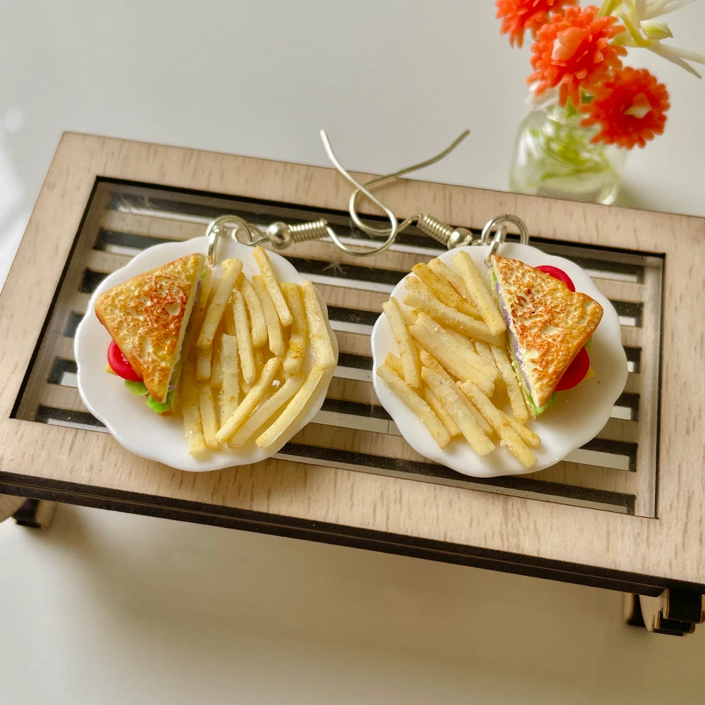 Miniature Sandwich & Fries Earrings