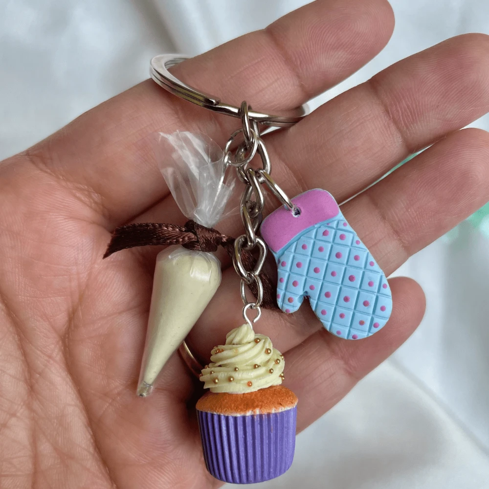 Miniature Purple Frosted Cupcake Keychain