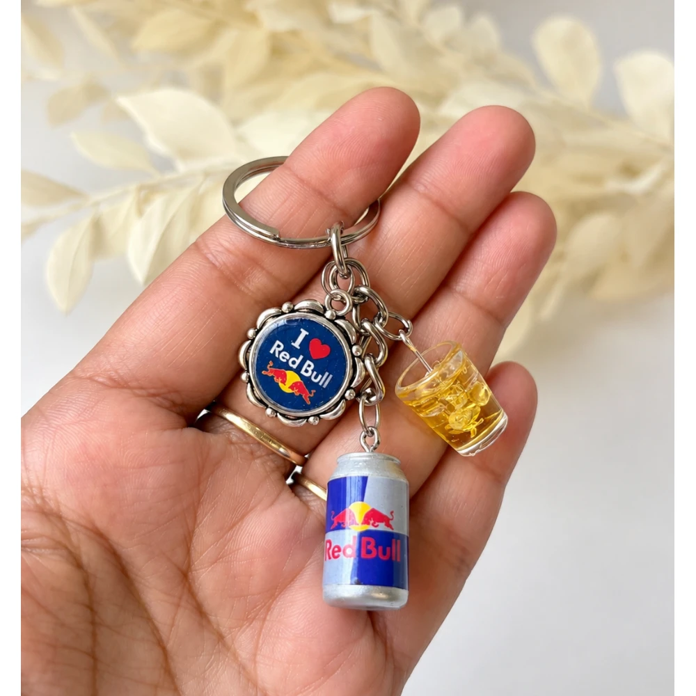 Miniature Red Bull Drink Keychain