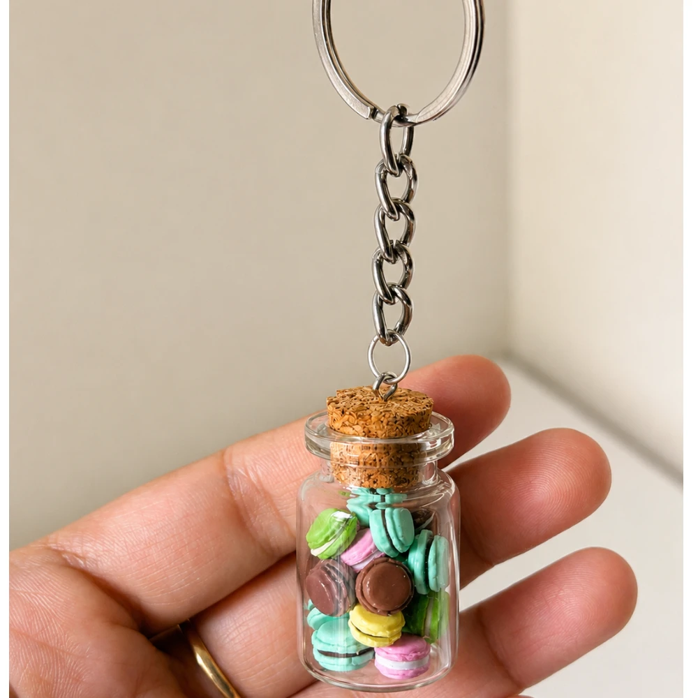 Miniature Macarons Jar Keychain