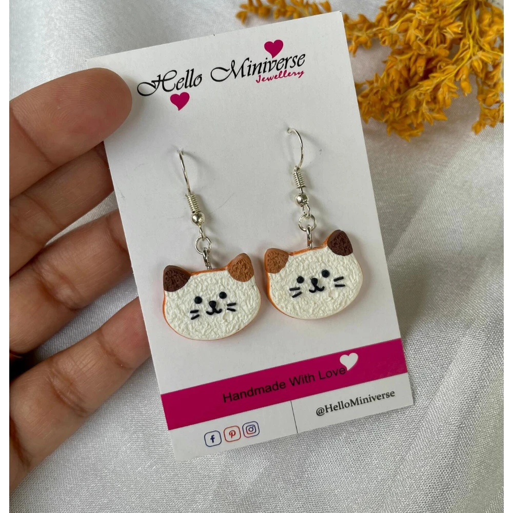 Miniature Cat-Shaped Bread Earrings