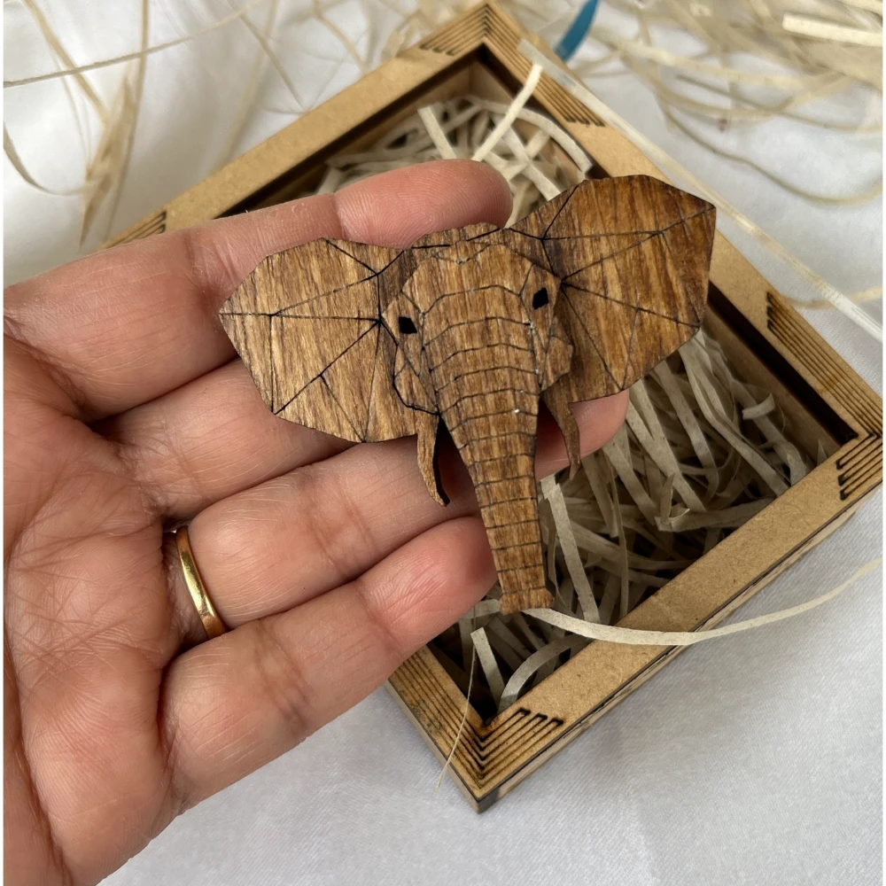 Miniature Wooden Elephant Logo Brooch