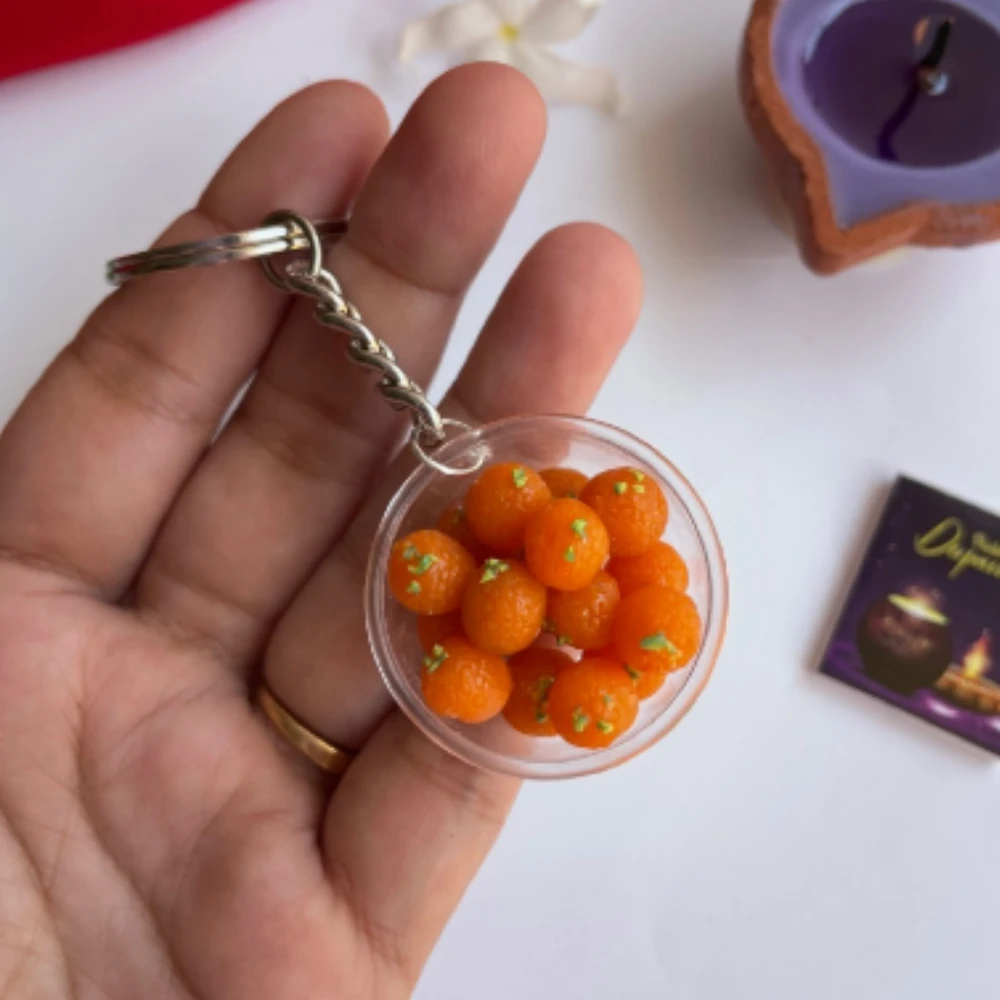Miniature Motichoor laddu Keychain