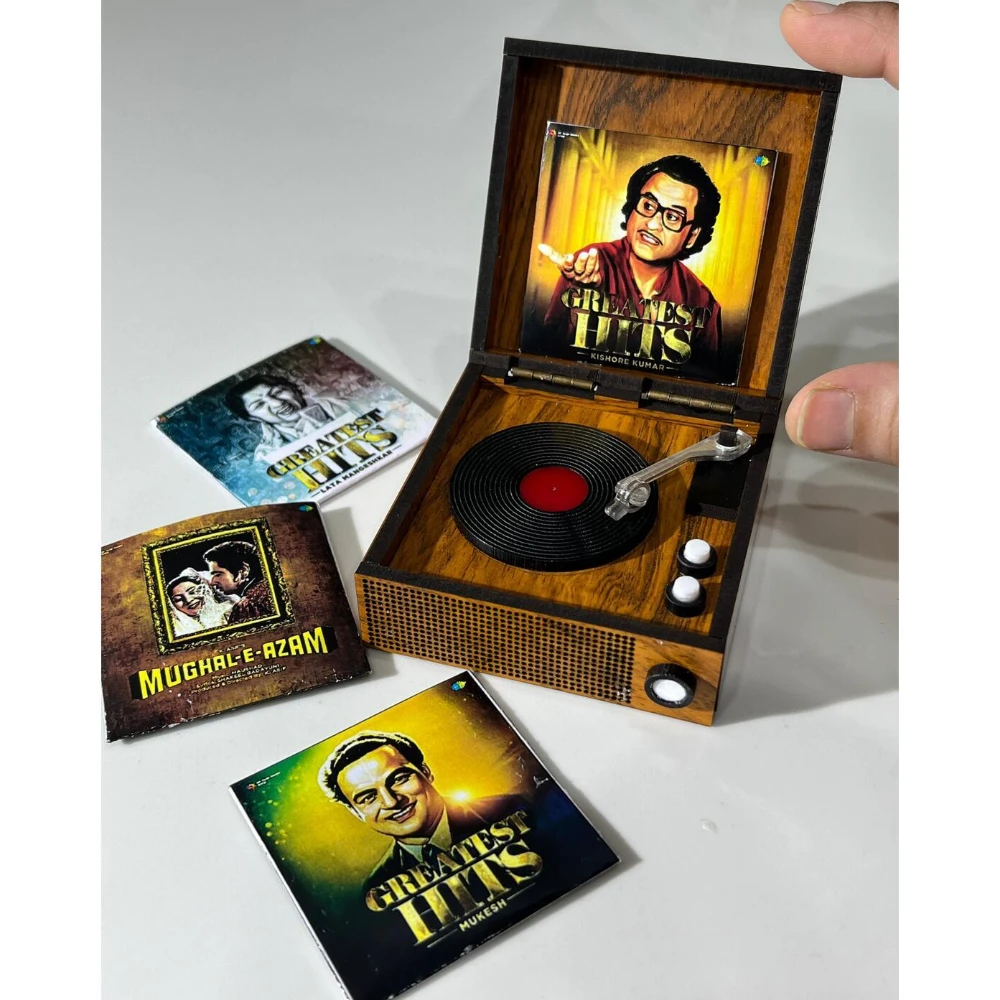 Miniature Wooden Gramophone Player, Showcase of Vintage Treasures