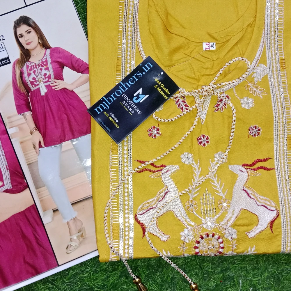 Short kurta trending round pattern cotton fabric (yellow)