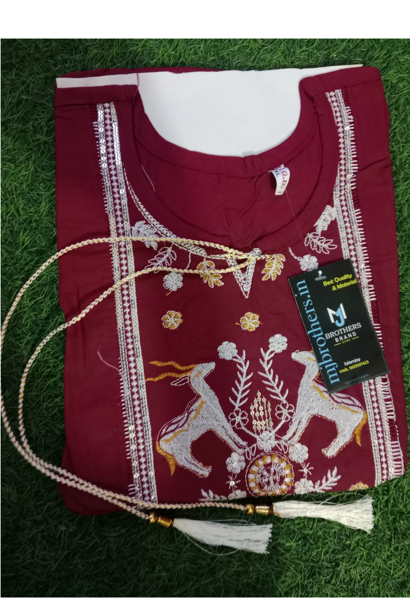 Short kurta trending round pattern cotton fabric (Wine)
