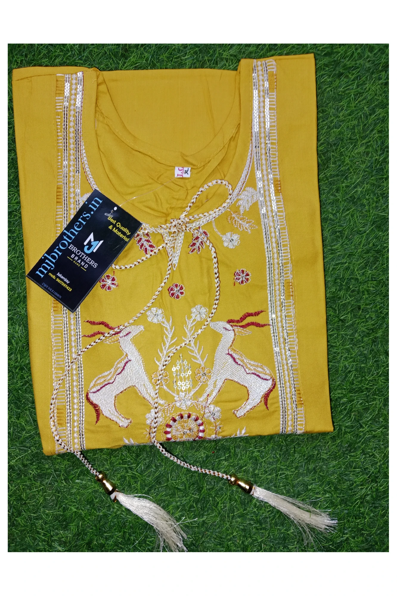 Short kurta trending round pattern cotton fabric (yellow)