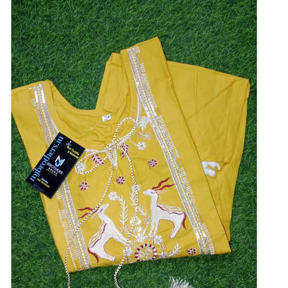 Short kurta trending round pattern cotton fabric (yellow)