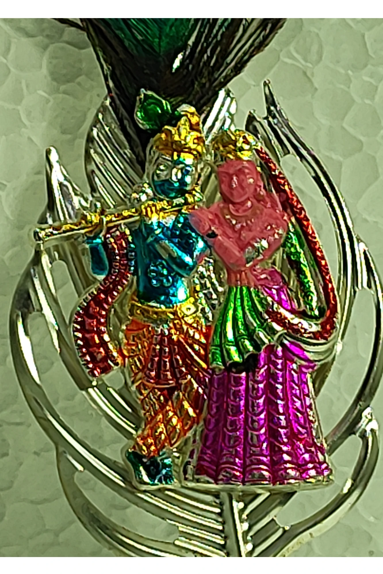 Tilak Stick with peacock feather and Radha Krishan-5.5No-Z11957