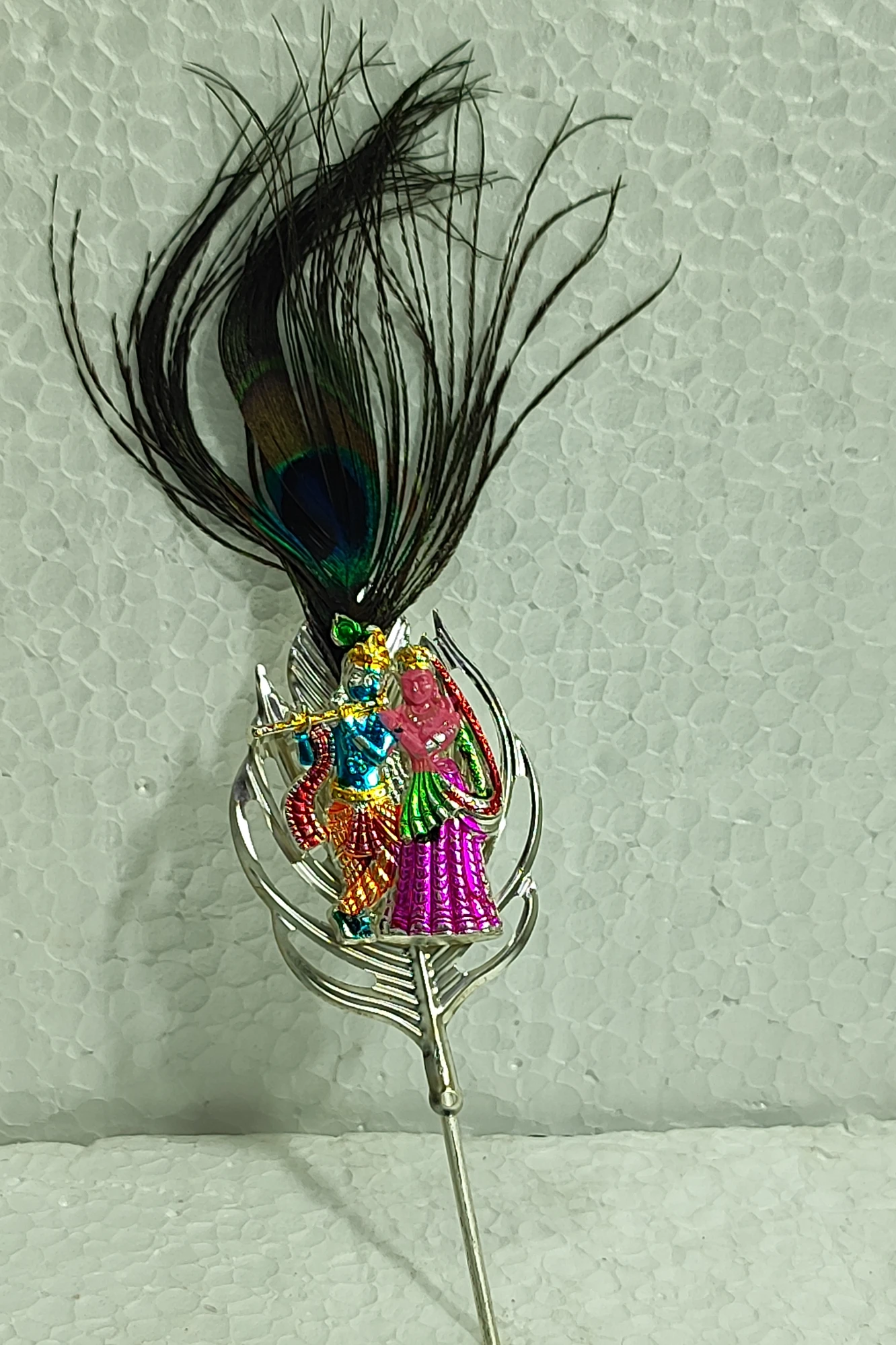 Tilak Stick with peacock feather and Radha Krishan-5.5No-Z11957