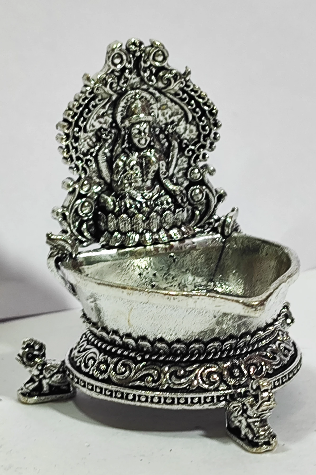 Laxmi with Diya and Elephant-3No-Z12812