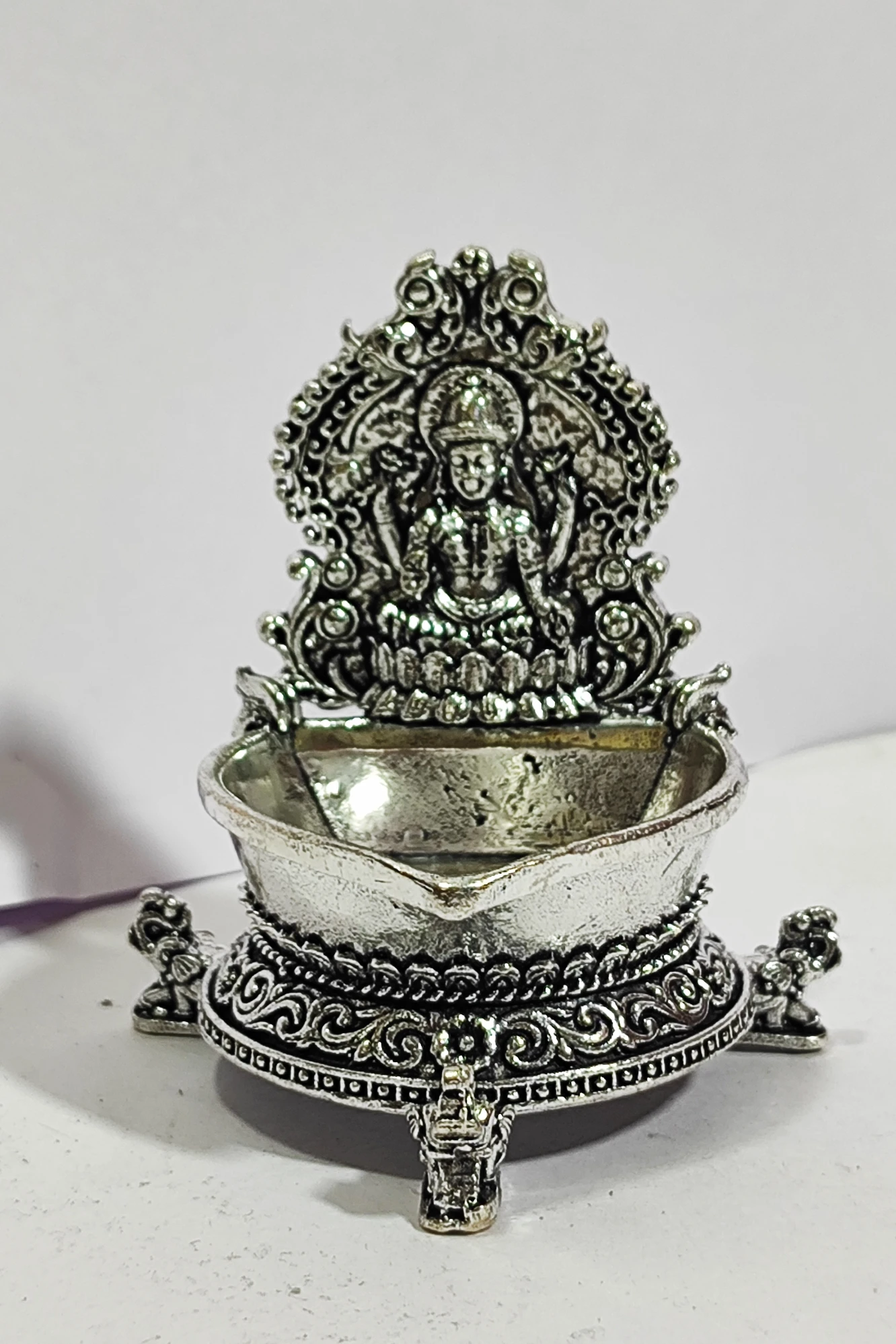 Laxmi with Diya and Elephant-3No-Z12812