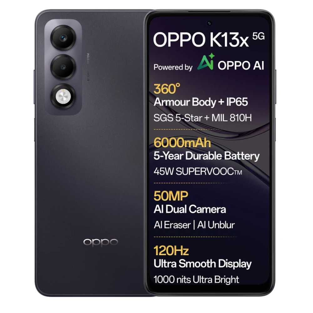 OPPO K13x 5G 6000mAh and 45W SUPERVOOC Charger & AI (Midnight Violet, 128 GB)  (6 GB RAM)
