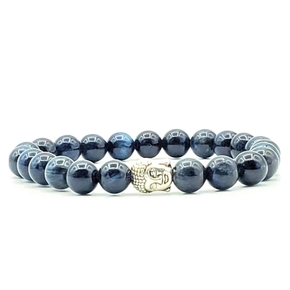 Agatesvibe Handmade Blue Tiger Eye Buddha Bracelet – Natural, Stretchable Yoga & Meditation Accessory for Chakra Balancing & Gift (Pack of 1)