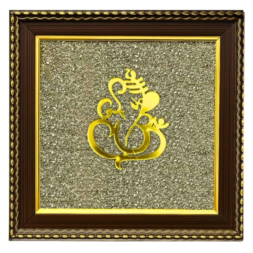 Ganesh Ji on Raw Pyrite Frame | Authentic Pyrite Stone Wall Decor for Wealth, Prosperity & Positive Energy | Handmade Vastu Wooden Frame for Home & Office