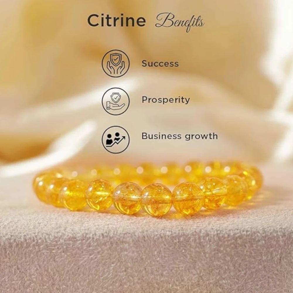 Agatesvibe Crystal Bracelet for Men & Women (8mm) | Gemstone Round Beads Bracelet for Girls | Elastic Casual Bracelet for Boys | Natural Reiki Feng Shui Healing Stone Bracelet for Unisex Adults (PAck of 1) (Citrine)
