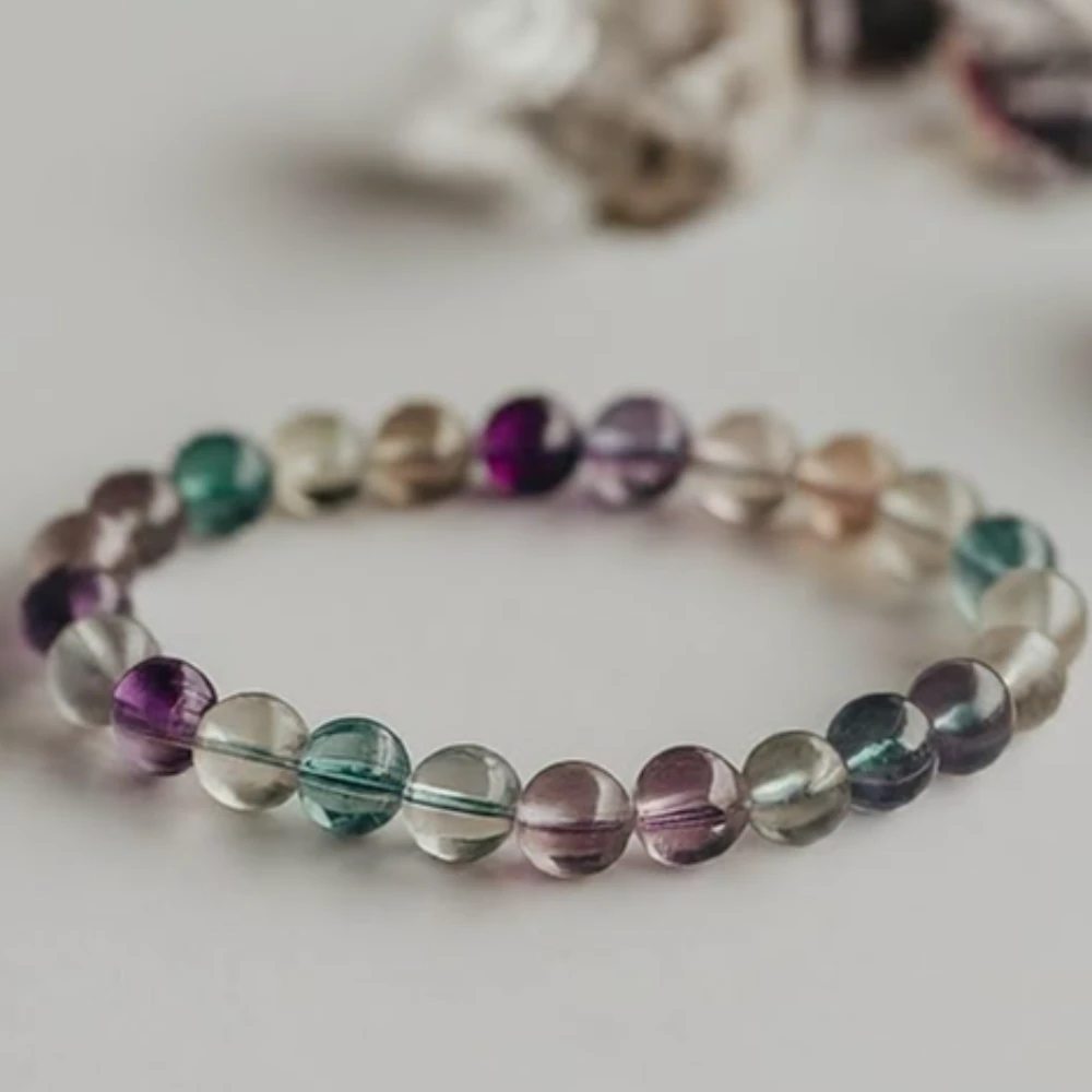 Agatesvibe Natural Certified 8mm Healing Crystal Bracelet | Stretchable, Suitable for Men and Women | for Chakra Balancing, Inner Peace, Abundance, and overall Well-being (Pack of 1) (Multi Fluorite)