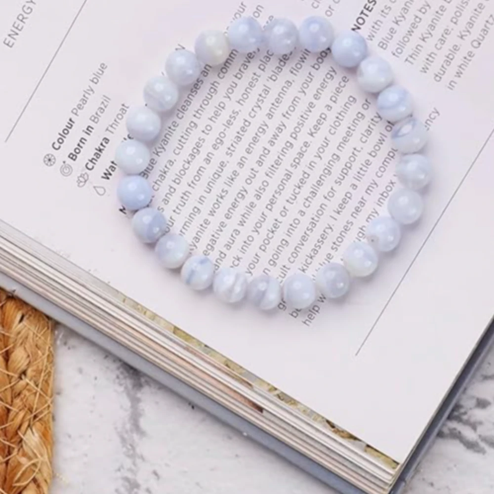 Agatesvibe Crystal Bracelet for Men & Women (8mm) | Gemstone Round Beads Bracelet for Girls | Elastic Casual Bracelet for Boys | Natural Reiki Feng Shui Healing Stone Bracelet for Unisex Adults (PAck of 1) (Colour: Blue Lace Agate)